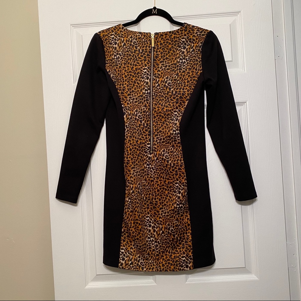 Michael Kors Long Sleeve Leopard V-Neck Dress